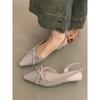 French Evening Breeze Gentle Folds Pointed Toe Bag Head Sandals Women's Spring and Summer Outer Wear Empty Flat Heel