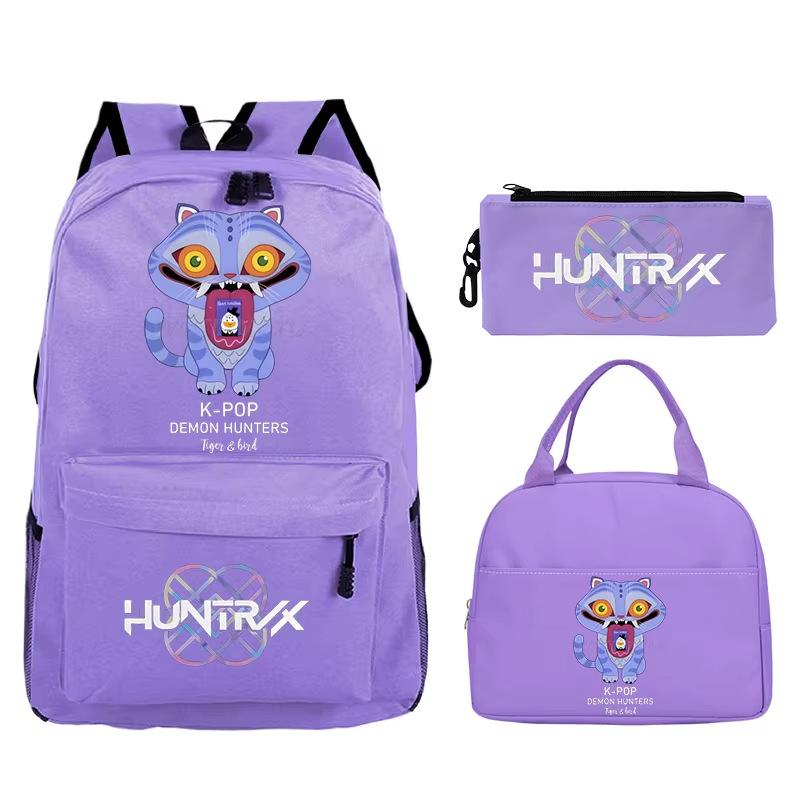 Animation Cartoon Printing Student Trend Large Capacity Backpack Casual School Bag Meal Bag Pencil Bag Three-piece Set