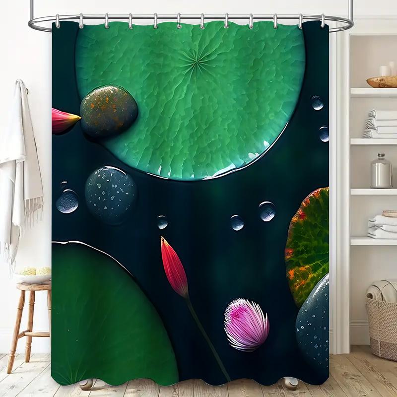 

Lotus Leaf Shower Curtain Nature Theme Decor Waterproof Bathroom Mat With Hooks For Home And Hotel Easy To Clean And Maintain W60H190(CM)-1 Pcs