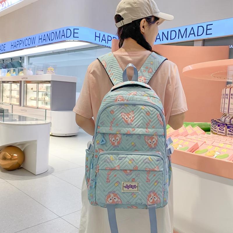 Grade 3-6 Schoolbag for Girls Fox Print Backpack Children Lightweight Backpack