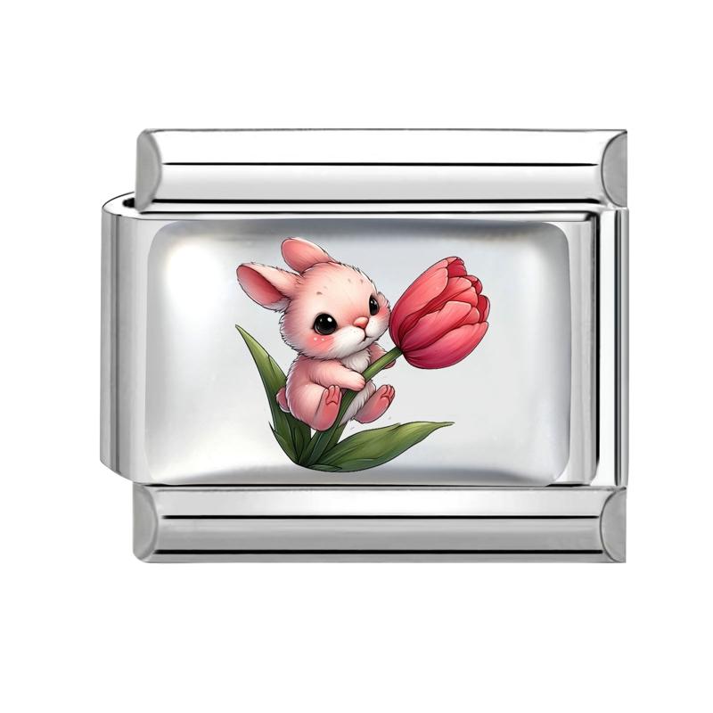 1PC Creative Personalized Tulip Lovely Cats Rabbit Star Heart Italian Charm Fit 9MM Stainless Steel Bracelet DIY Making Gift