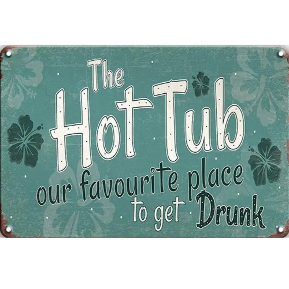 Metal Sign Hot Tub Rules Tin Sign Vintage Bar Home Bathroom Pool and Patio Decor Wall Decoration Tin Sign 12x8 Inches