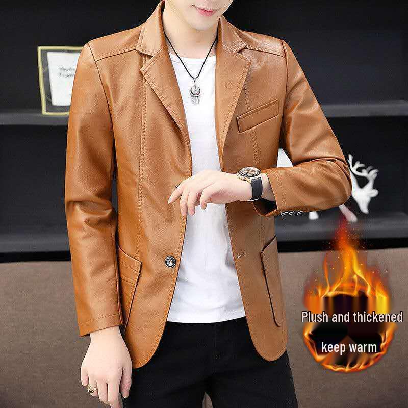 Ανδρικό Στενή Γραμμή Business Casual Δερμάτινο Μπουφάν PU - Μαύρο, Έκδοση Άνοιξη/Φθινόπωρο