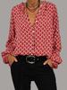 New Women's Spring Season V-Neck Long Sleeve Printed Fashion Elegant T-Shirt Blouse