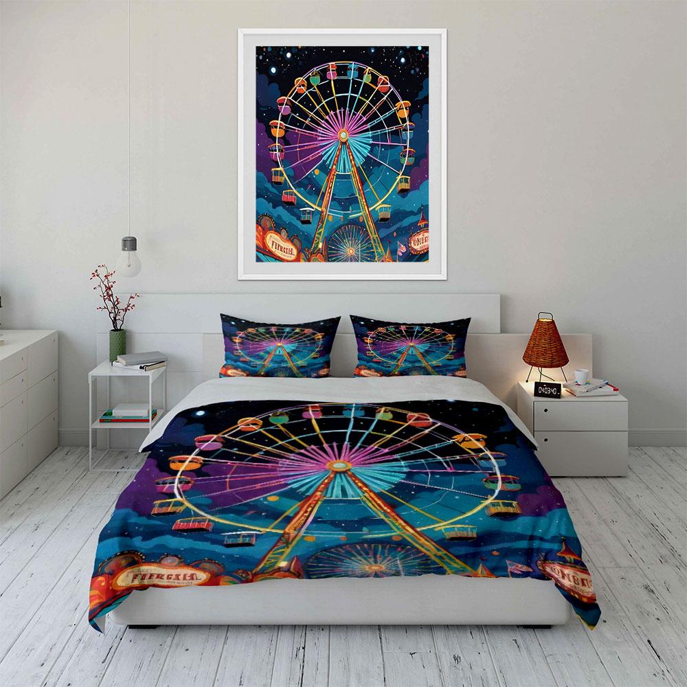 Colorful Ferris Wheel Art Set Soft Comfortable Duvet Cover Bedding Set Included 1*Duvet Cover & 2*Pillowcases, Gift