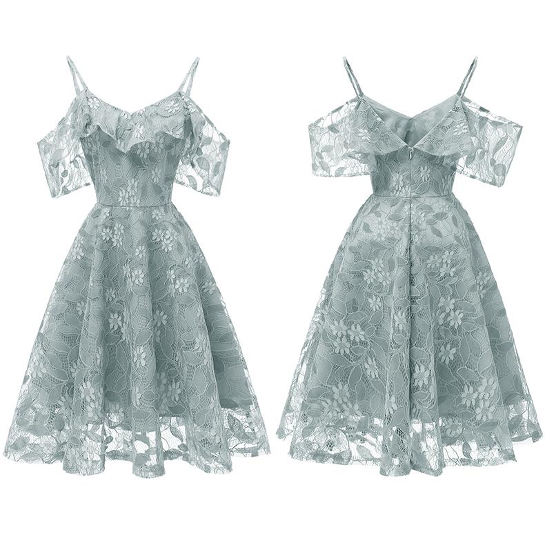 Bright Deer Women Cold Shoulder Bridesmaid Dress Floral Crochet Lace Ruffle Cami Strap Midi Dress for Wedding Evening Formal Party Cocktail Occasions
