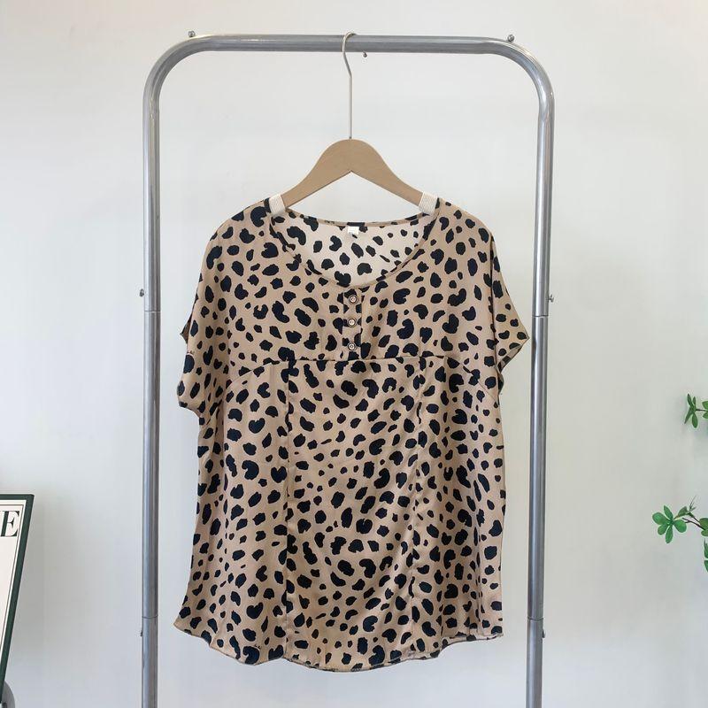 

Silk Leopard Print Tops Women s Summer New Arrival Special Offer Loose Easiest for Match T-shirt Pure Silk Stripes Print plus Size Small Blouse Leopard print 3XL