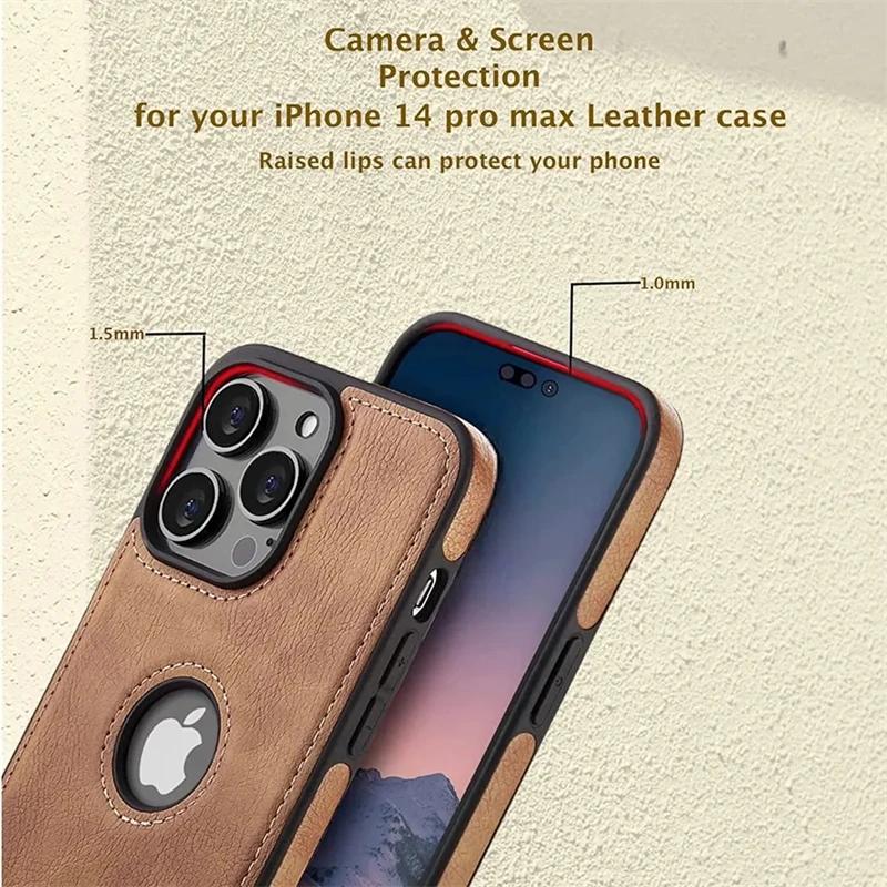 Logo Hole Luxury Leather Shockproof Case for IPhone 15 14 13 11 Pro Max 12 Mini XS XR X 8 7 Plus SE  15Pro Business Cover
