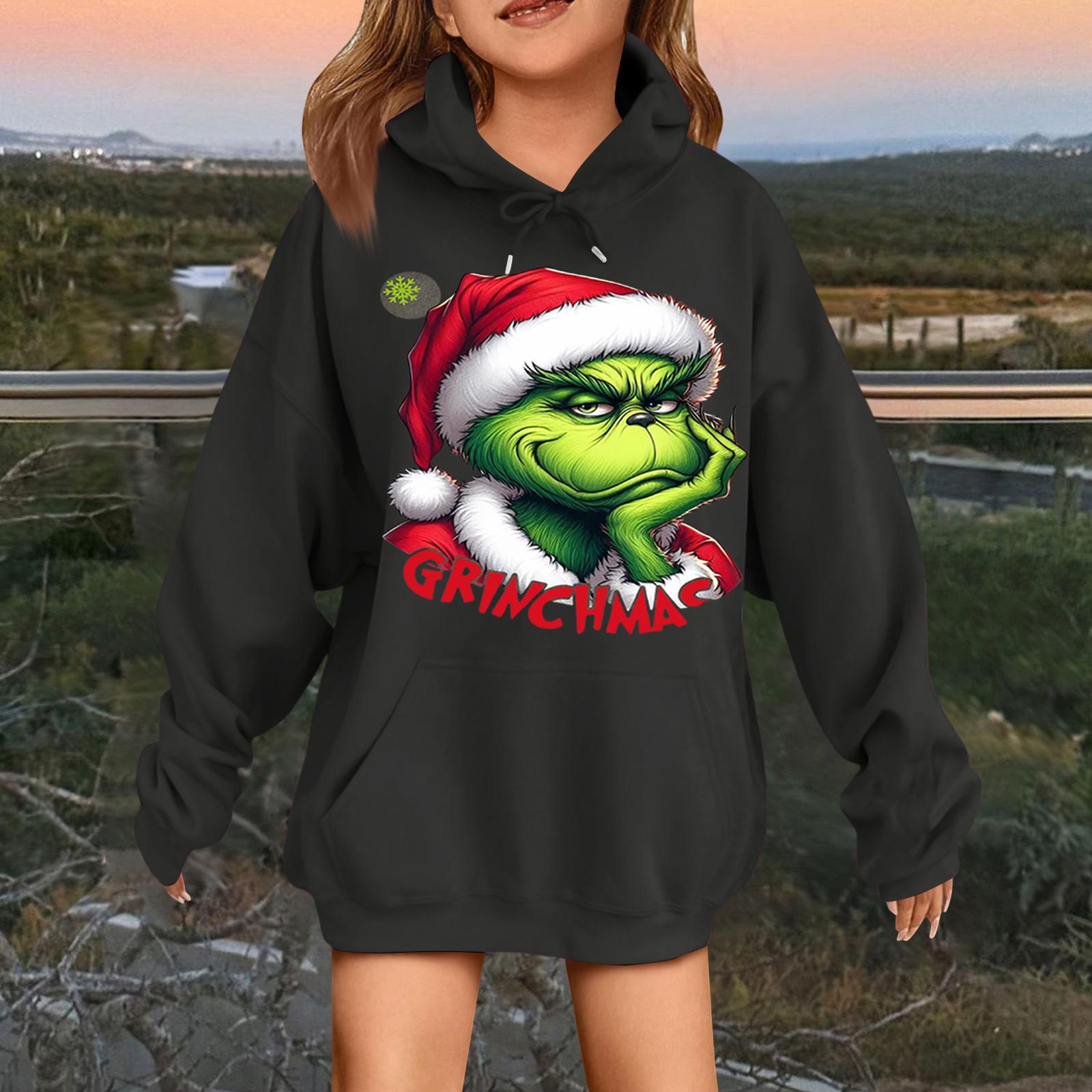 

Children s Fashionable Casual Long-sleeved Loose Christmas Print Pullover Hooded Sweatshirt 130 чёрный