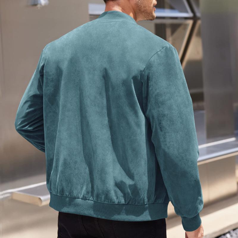 Cross-border Autumn Suede Solid Color Men's Zipper Jacket Casual Retro Long-sleeved Cardigan Jacket Men