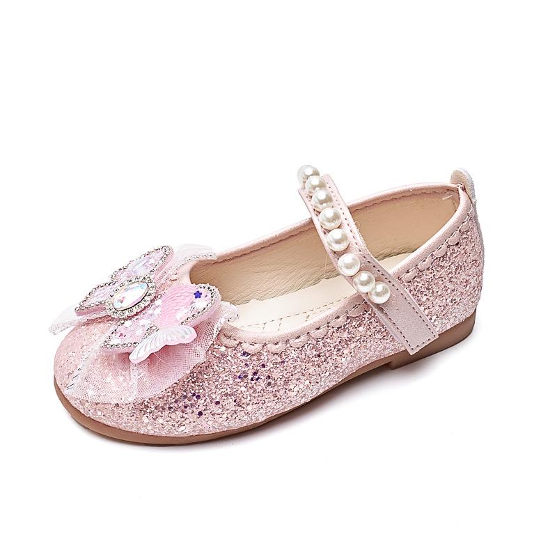 Girls' Fishtail Bow Leather Shoes - Autumn 2025 New Arrival Princess Style, Soft Sole with Pearl Detail