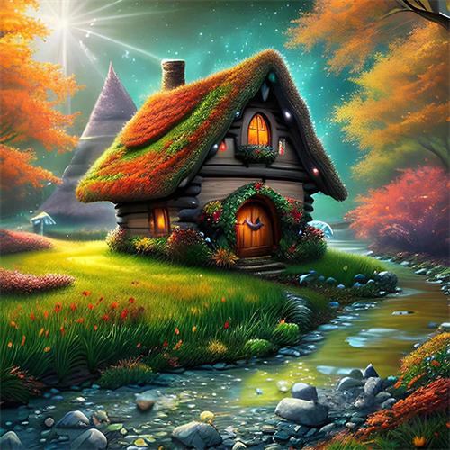 5D Diamond Painting House Landscape Full Square Round Embroidery Mosaic River Scenery Home Decor