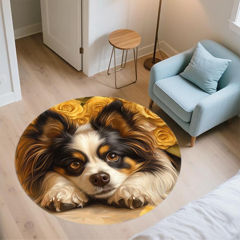 Papillon and Rose Pattern Round rug,Carpet Rug for Living Room Bedroom  Playroom ,Non-slip Floor Mat,Holiday Gifts and Birthday Gifts.