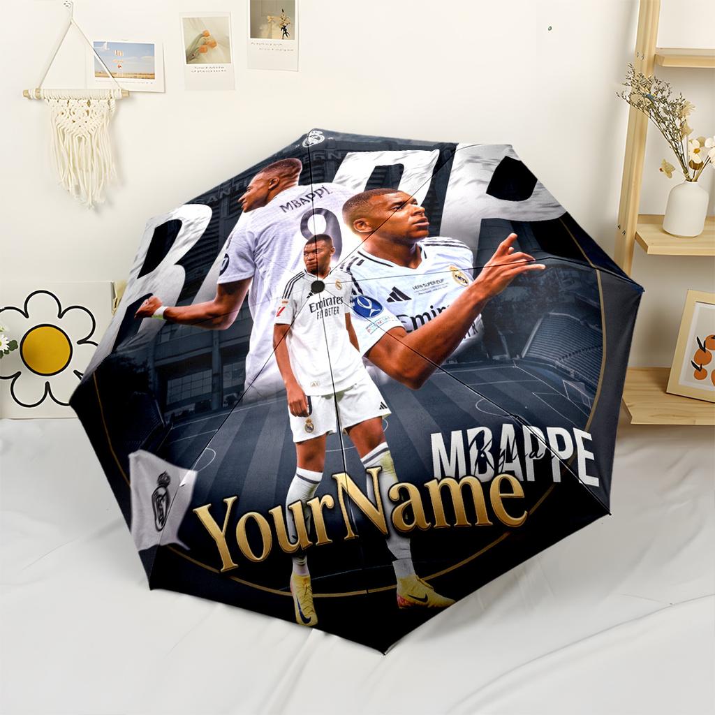 Mbappe Customize Text Umbrella Compact Travel Automatic Umbrella Retractable Design with 8-Rib Durability Sturdy Construction