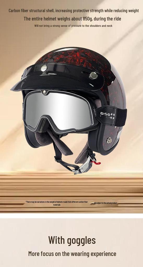 3C Certified Retro Harley Carbon Fiber Motorcycle Helmet, Unisex All-Season Winter Half Helmet