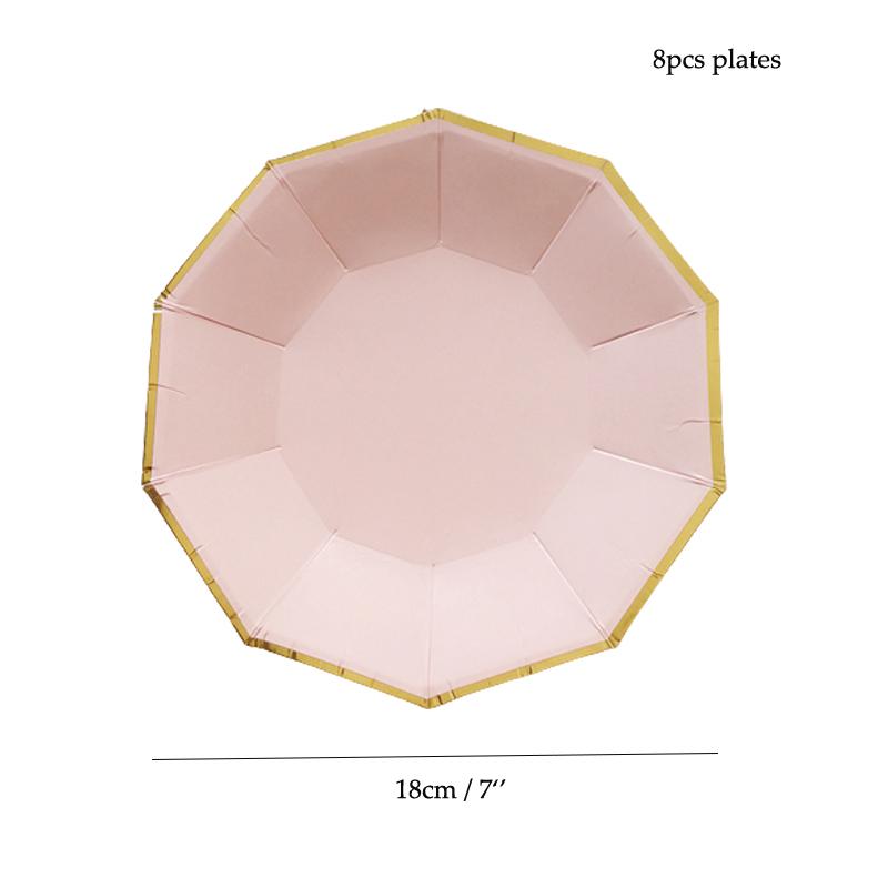 8 PCS/Lot Party Paper Plates Cups Pink Gold Happy Birthday Party Wedding Decoration Baby Shower Tableware Kids Birthday Decor