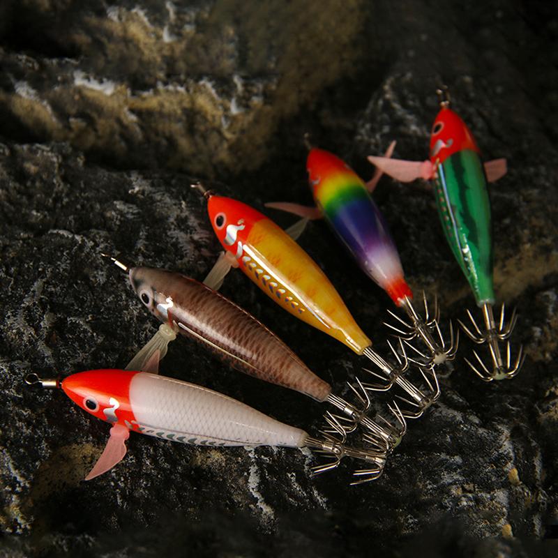 Luminous Squid Jig Lure Artificial Bait Squid Fishing Wood Shrimp Cuttlefish Octopus Noctilucent Jig Wood Shrimp For Sea Fishing