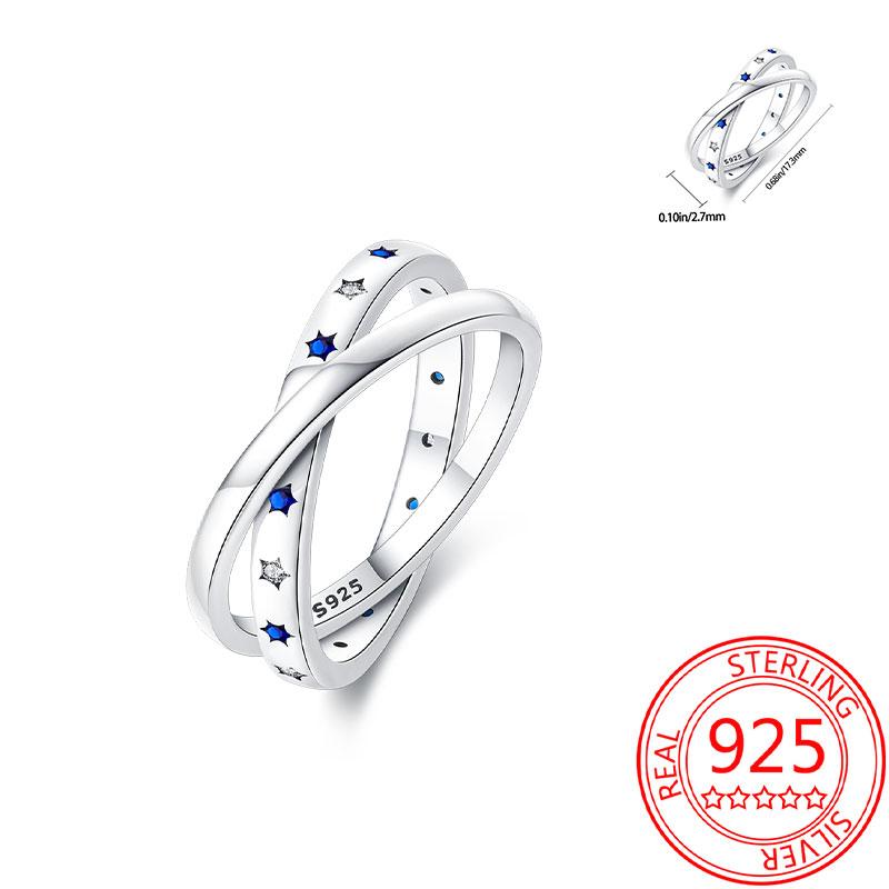 925 Silver Beautiful Stars and Moon Shining Sun Geometry Infinite Combination Ring Boutique Matching Gifts