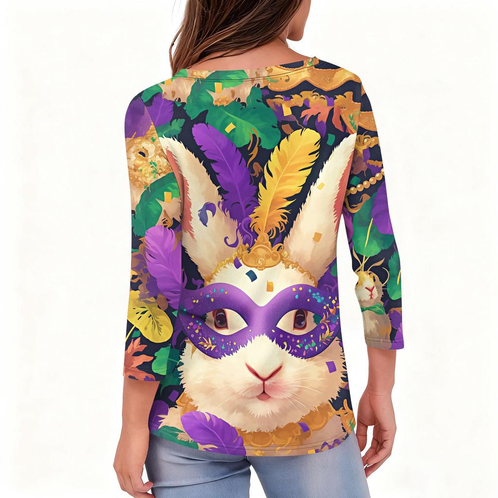 Dámské tričko s potiskem 3/4 rukáv denní víkendová móda základní véčkový výstřih běžný top