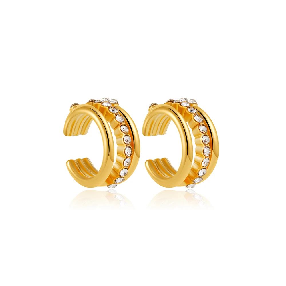 3pair/set Minimalist C-shape Earclips Shining CZ Zircon Small Circle Round Hoop Earrings for Women Girls Stainless Steel Jewelry