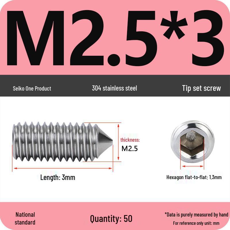 304 Stainless Steel Internal Hex Set Screw | Headless Grub Screw M2-M16