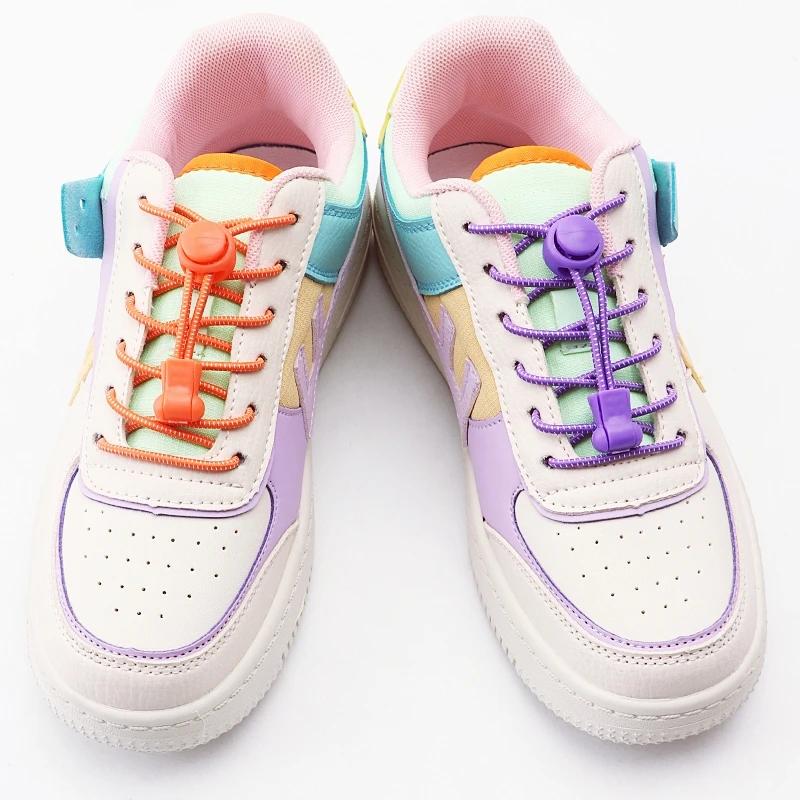 2 Pair round Elastic Shoelaces for Kids & Adults No-Tie Lock Shoelace Sneakers Quick-Lock Shoe Laces Accessory Pack