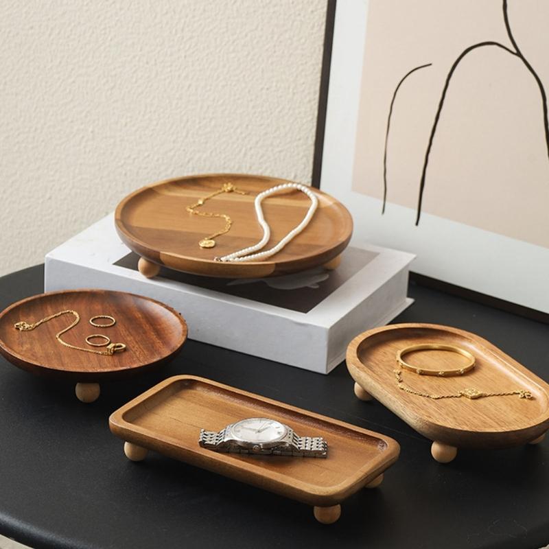 Traditional Japanese Elevated Serving Tray Natural Finish High Foot Display Tray for Food Fruits and Decors Storage