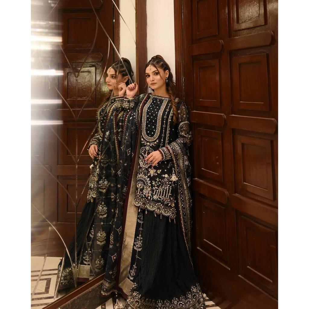 *Launching New Đěsigner Party Wear Look Pur Heavy Faux Georgette Top Plazzo & Dupatta Set