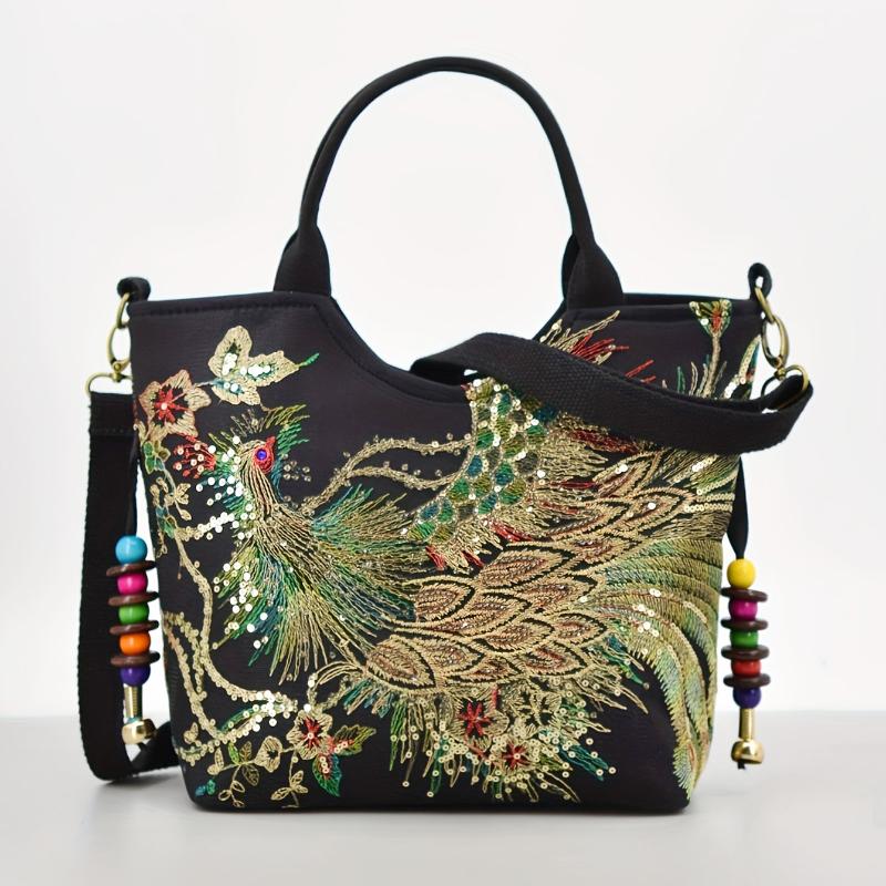 

Ethnic style bag embroidered large-capacity shoulder strap messenger bag retro canvas embroidered one-shoulder handbag 24*10*26cm