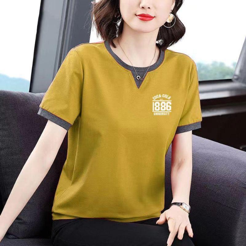 Loose-Fitting Pure Cotton Short Sleeves T-shirt Female 2024 New Arrival Summer Tops Middle-Aged and Elderly Plus Size Trendy Half Sleeve Small Shirt