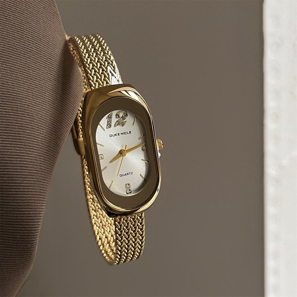 Fashion Oval Women's Watch Simple Stainless Steel Mesh Strap Waterproof Ladies' Watch Luxury Gold Watch for Women