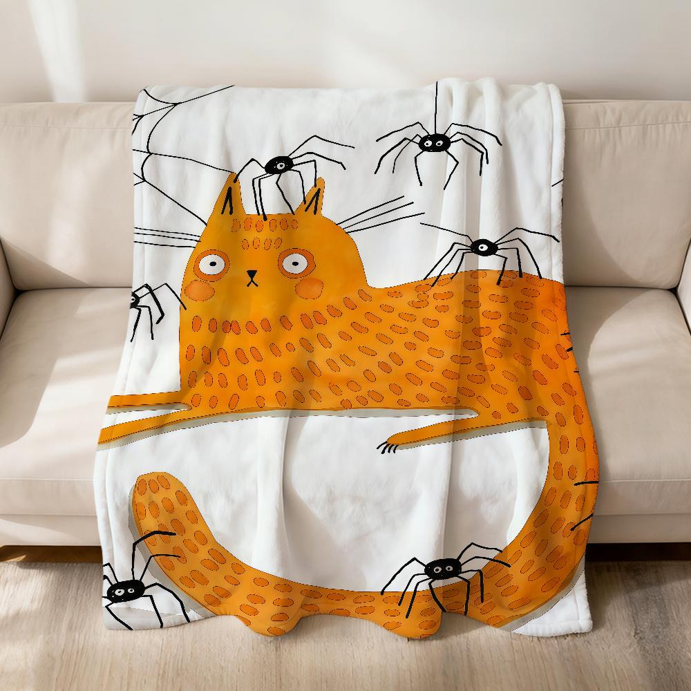 

Kitten Pumpkin Art Cat Skull Blanket Flannel soft warm plush blanket sofa living room pet hogar bedroom gift home Car portable 75x90cm
