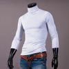 T-Shirt Einfarbig Langarm Baumwolle Herren Rollkragen Slim Basic Oberteil für Frühling