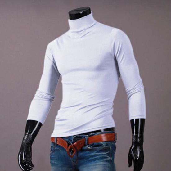 T-Shirt Einfarbig Langarm Baumwolle Herren Rollkragen Slim Basic Oberteil für Frühling