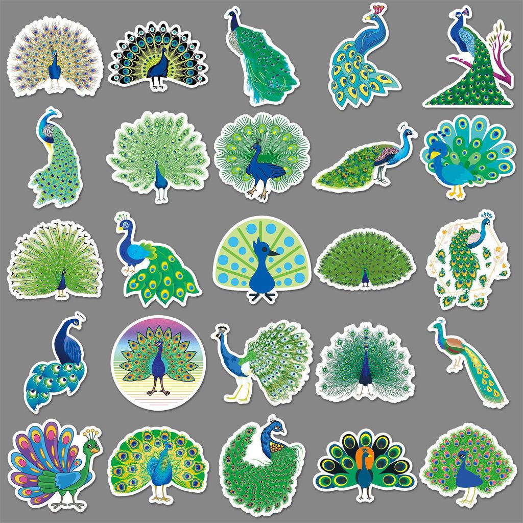 50pcs Peacock Animal Stickers for Skateboards, Luggage, Laptops, Cars, and Motorcycles