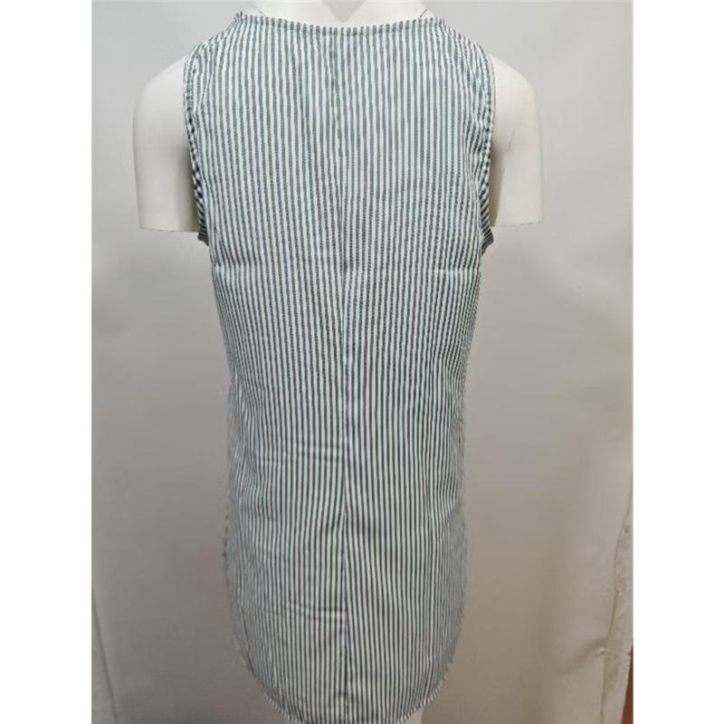 Women Striped Sleeveless Mini Dress U Neck Pocket Loose Casual Sundress