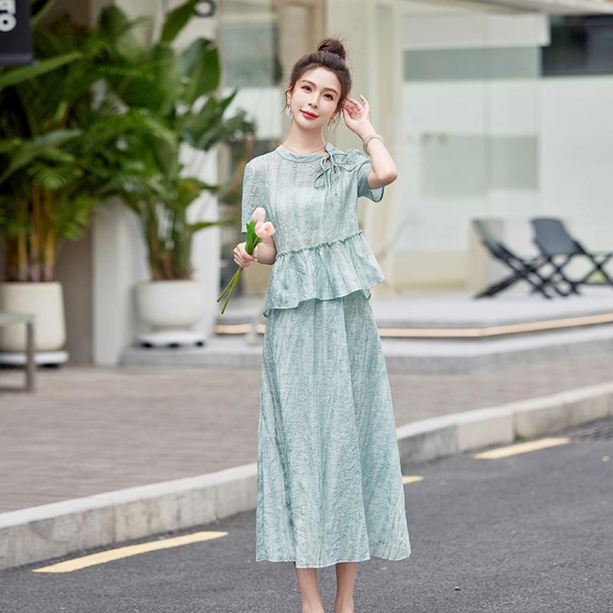 Suit Women's Summer New Young Fashion Elegant Fungus Edge Top Skirt Two-piece Set