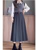 Pleated Midi A-line Skirt with Invisible Zipper & Belt