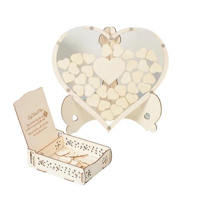 Livre d'or de mariage alternatif rustique en bois avec boîte à cœurs à insérer, mariage, baby shower, anniversaire, cadre à fente supérieure avec cœurs