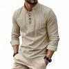 Menpure Colorlong Sleeveslinen Henry Shirt Hippiecasualbeach Stand Collar Shirt