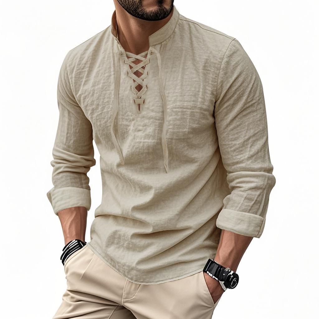 Menpure Colorlong Sleeveslinen Henry Shirt Hippiecasualbeach Stand Collar Shirt