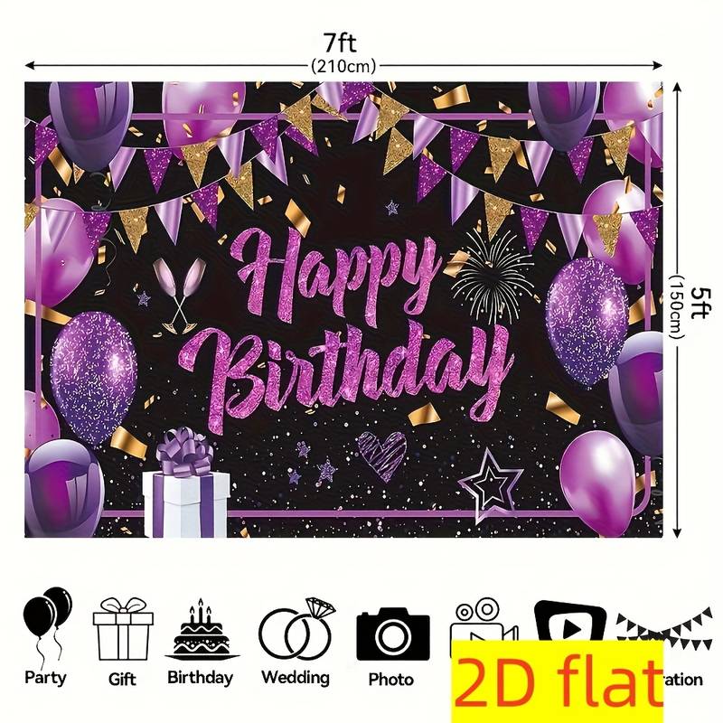 2D Elegant Purple Gold Birthday Party Backdrop for Photography and Celebrations