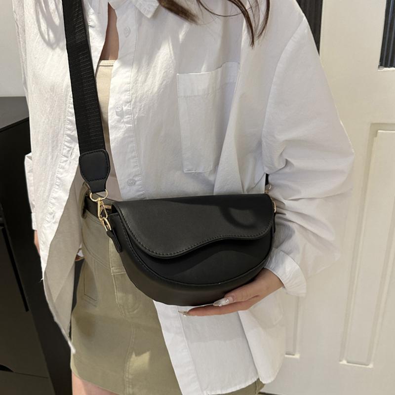 Fashion Double Straps Shoulder Bag Casual Solid Color PU Leather Versatile Crossbody Bags For Women Saddle Bag CLE