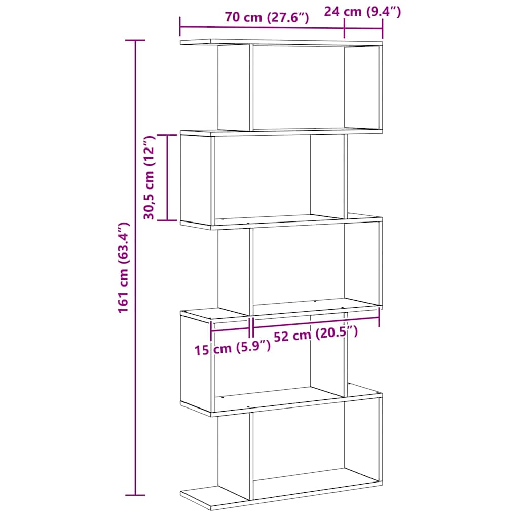 Bookshelf Black Oak Effect 70 x 24 x 161 cm Engineered Wood