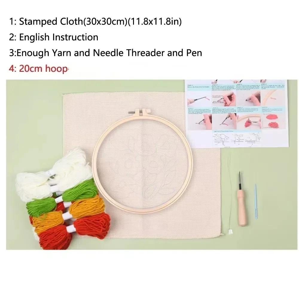 with Hoop Tulip Sunflower Punch Needle Kit Stamped Cloth Yarn Thread DIY Embroidery Kit DIY Gift Punch Needle Embroidery Kits