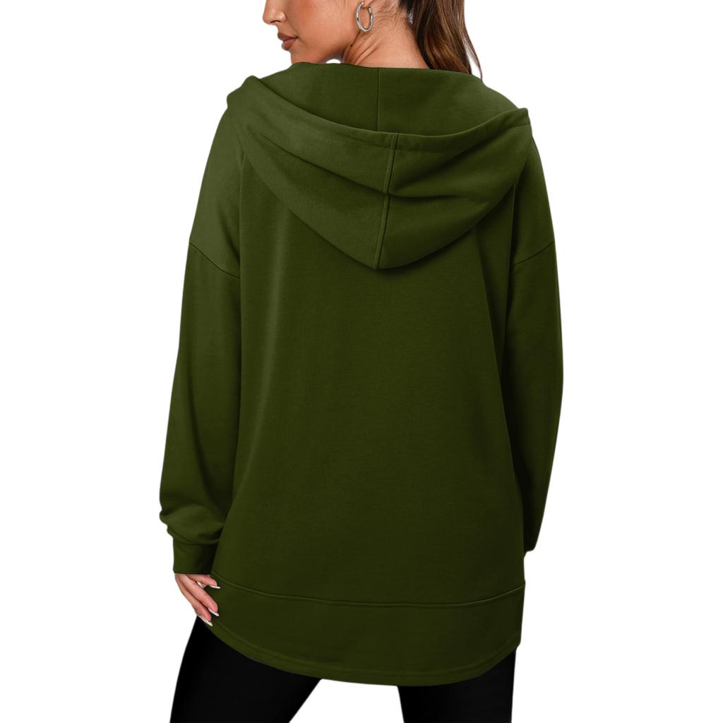 Women's Fashionable Solid Color Hooded Long Sleeved Pocket Pullover Sweatshirt Top