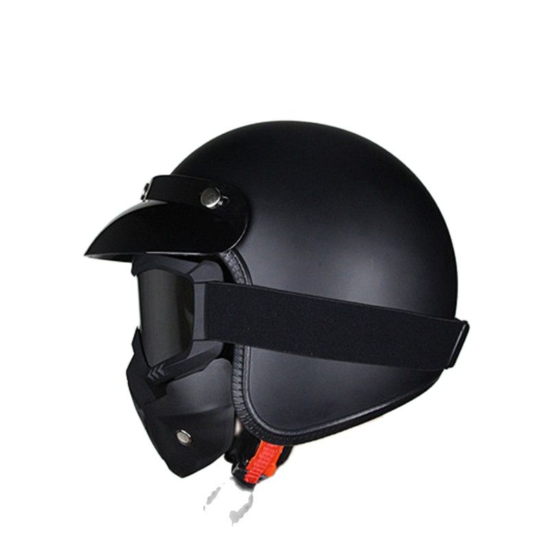 Motorcycle Vintage Half Face Helmet Retro German Chopper Cruiser Matte Black Cascos Para Dot Approvel