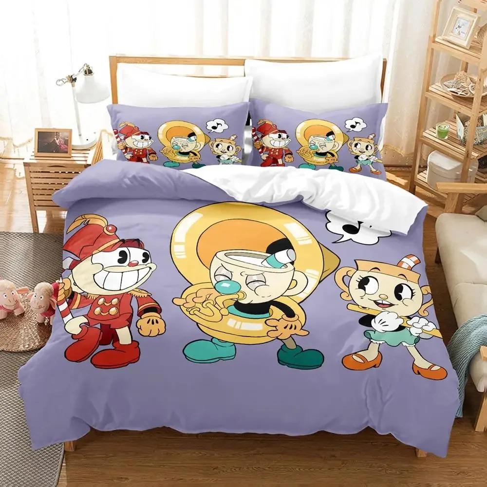 Anime Cuphead Mugman Bedding Set Boys Girls Twin Queen Size Duvet Cover Pillowcase Bed Kids Adult Fashion Home Textileextile