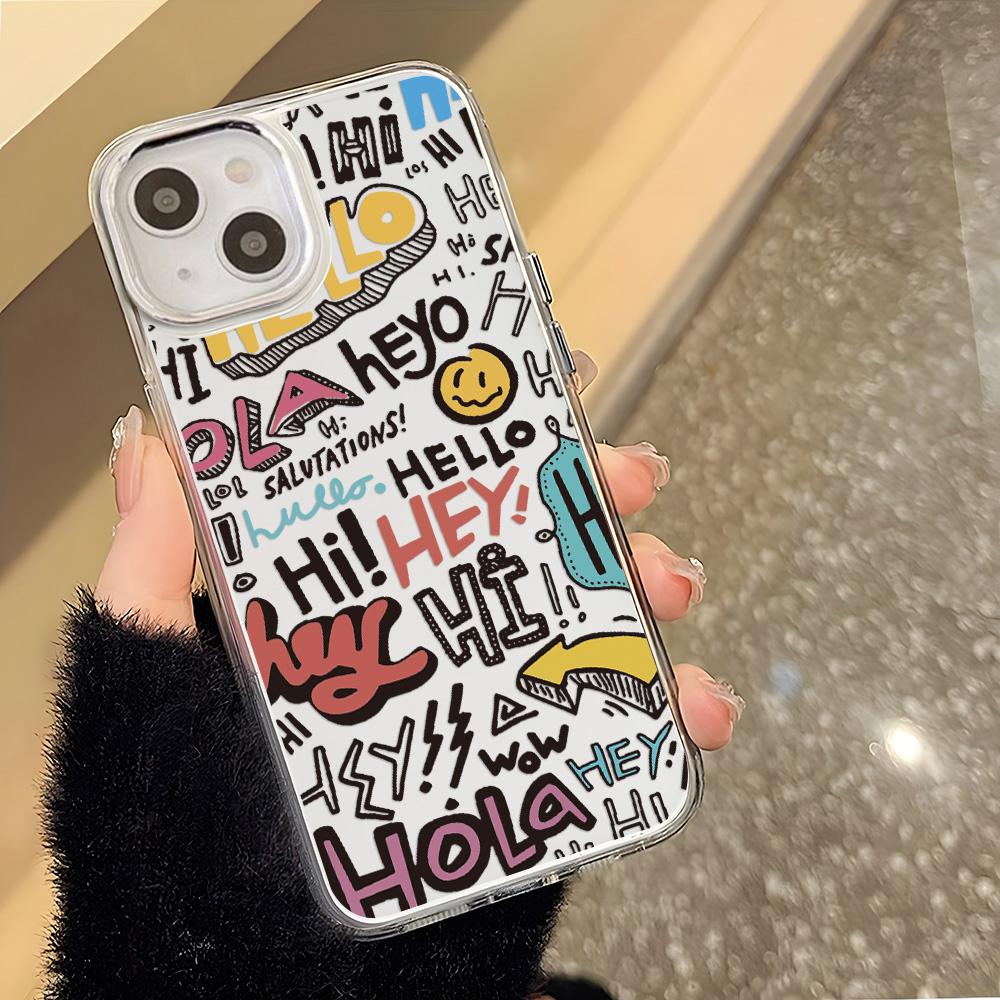 Cartoon Travel Graffiti Phone Case For iPhone 17 Pro Max Air 16 15 Pro 14 13 12 11 Shockproof Silicone Cover Silver Lens Frame