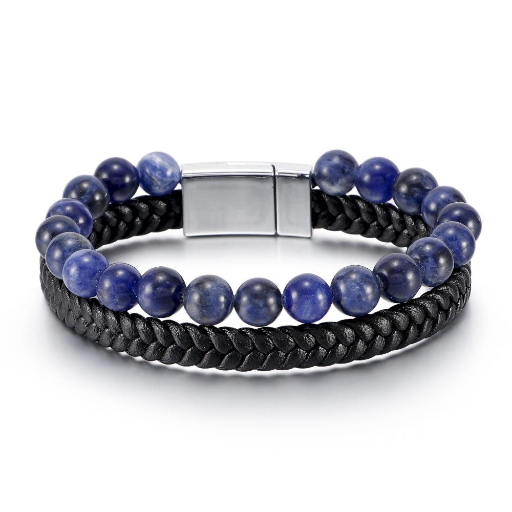 Natural Tiger Eye Stone Bracelet for Men Leather Cord Beaded Wristband Agate Bracelet Male Fashion Jewelry